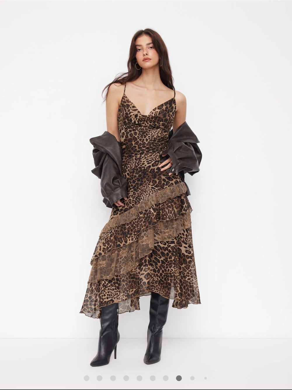Cider Leopard-Print Ruffle Midi Dress - Brown